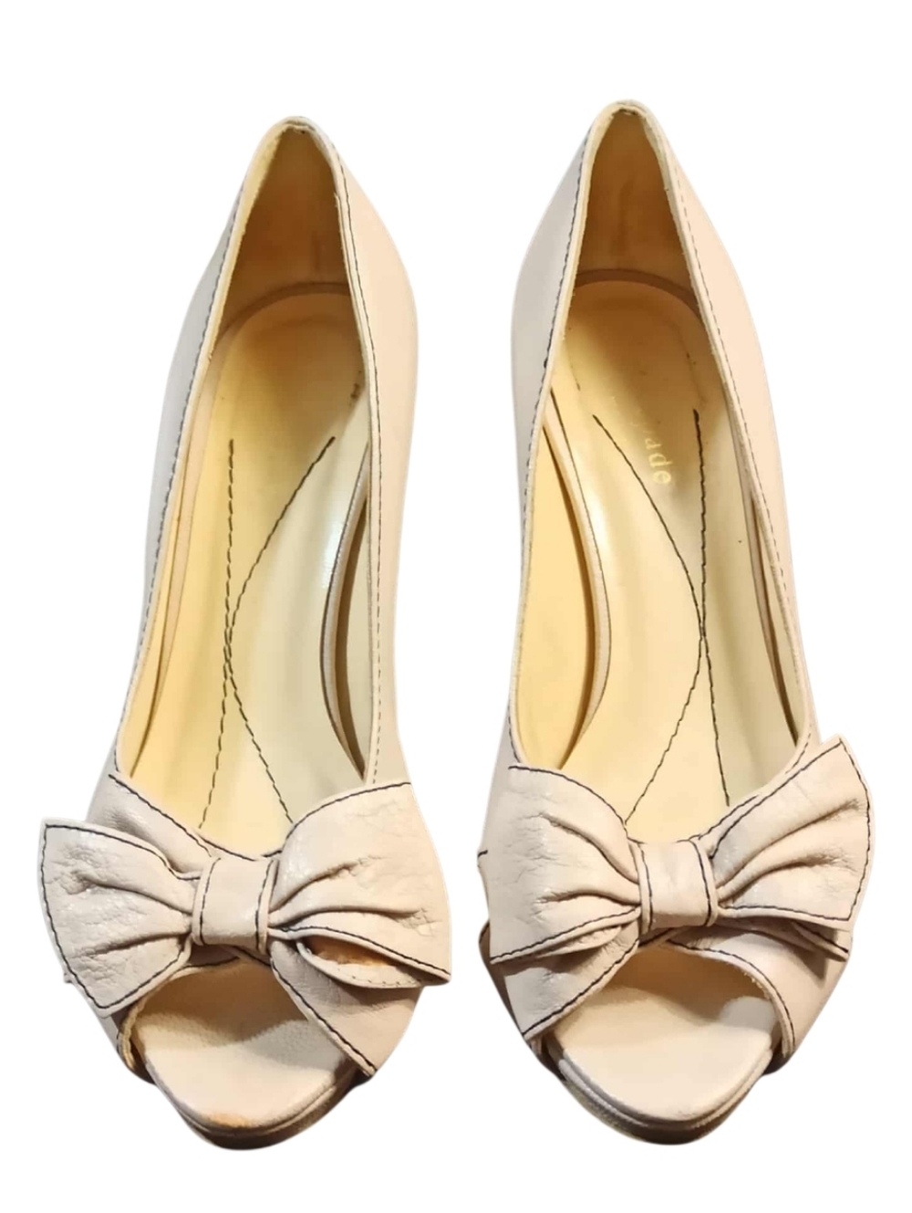 KATE SPADE Nude Bow Peep Toe Kitten Heel Pumps Size 6.5